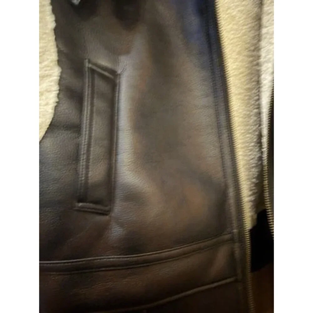 Vegan Leather Sherpa Aviator B3 Bomber Gamulan Vest M Grunge 23”chest/24”L